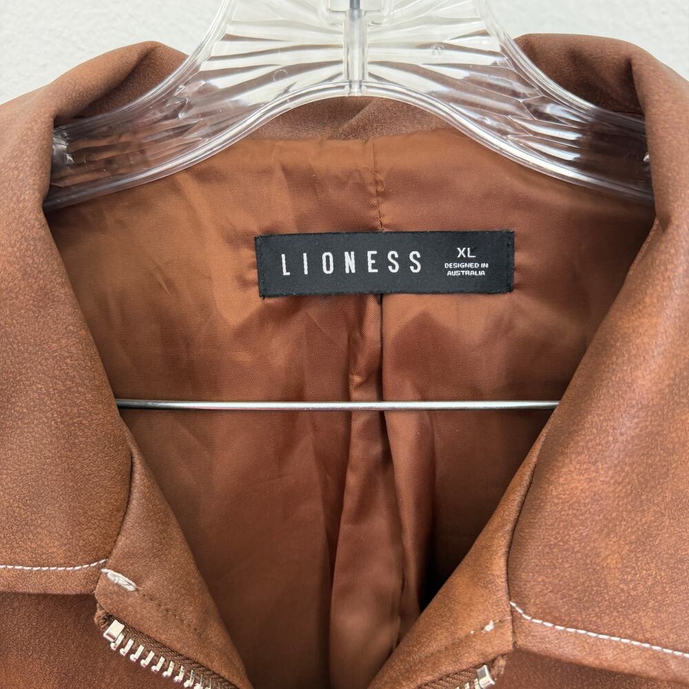Lioness Brown Contrast-Stitch Bomber Jacket Size XL - Picture 7 of 8